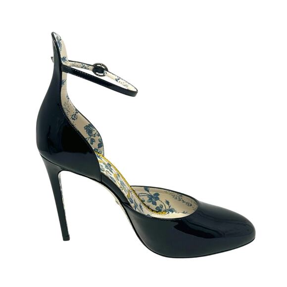 Gucci Daisy Ankle D'Orsay Pump Patent Leather Crystal Black 38.5 - Picture 2 of 8